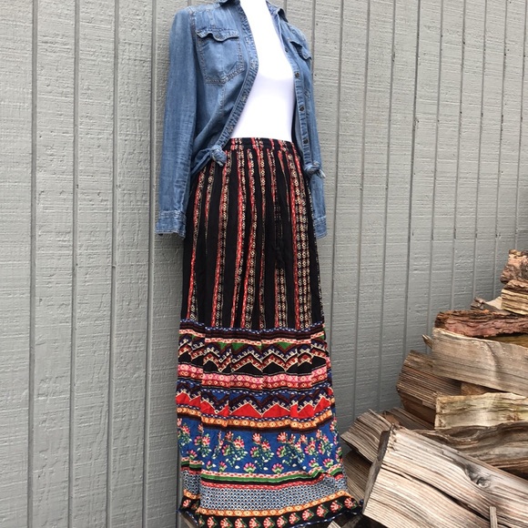 Forever 21 Colorful Boho Maxi Skirt with Drawstring Elastic Waist! Size S/M. - Picture 1 of 10